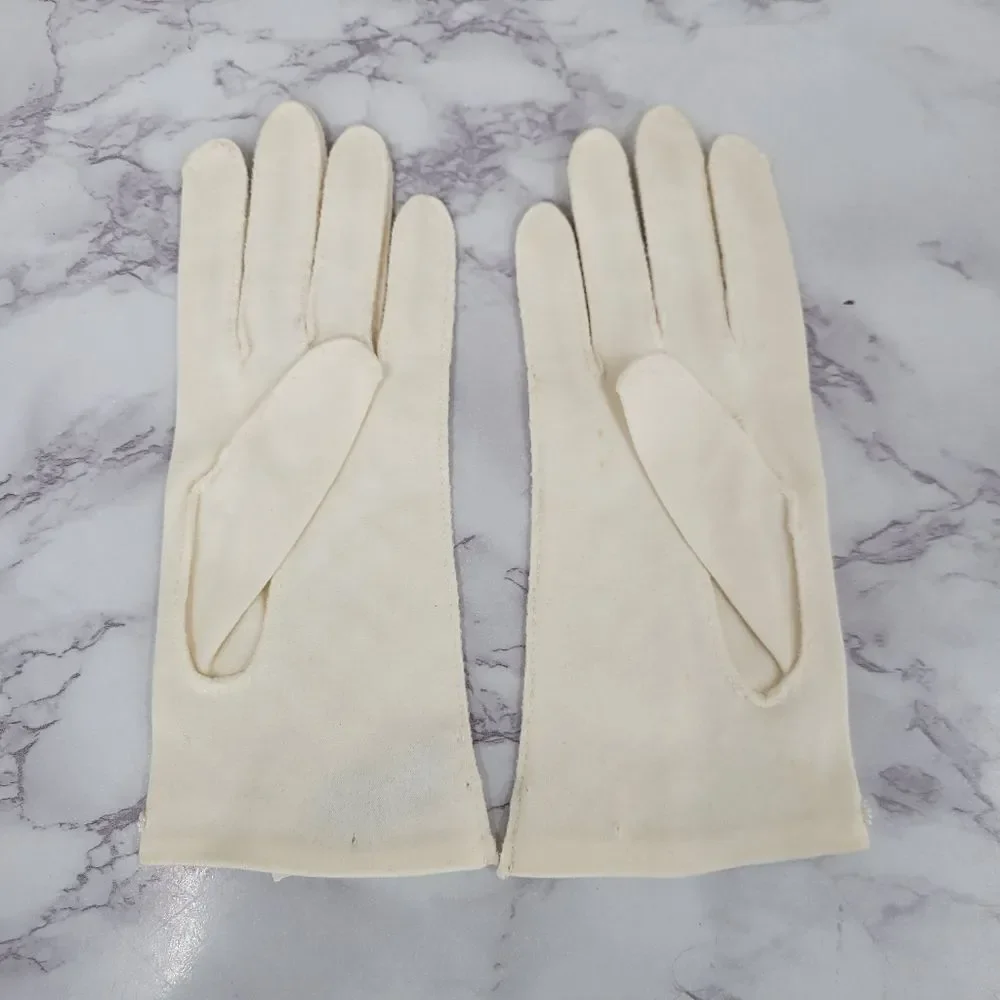 Vintage 50s English Cotton Beaded Evening Dress Formal Gloves